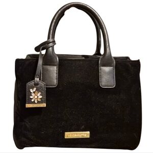 Liz Claiborne Black Suede Satchel with Gold Trim